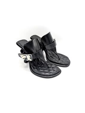 Burberry Bay Sandal 105 Black Leather Heels Equestrian Knight Motif EU 40 US 10